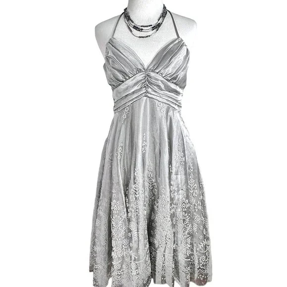 Jump | Dresses | Jump Apparel Silver Gray Beaded Embroidered Party Dress  Jrs 34 | Poshmark